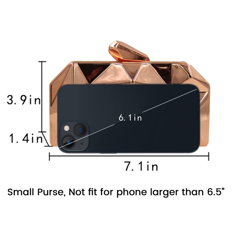 Reberomantic Women Lattice Pattern Metal Handbag Chain Geometric Evening Clutch Purse,Rose Gold - Image 4